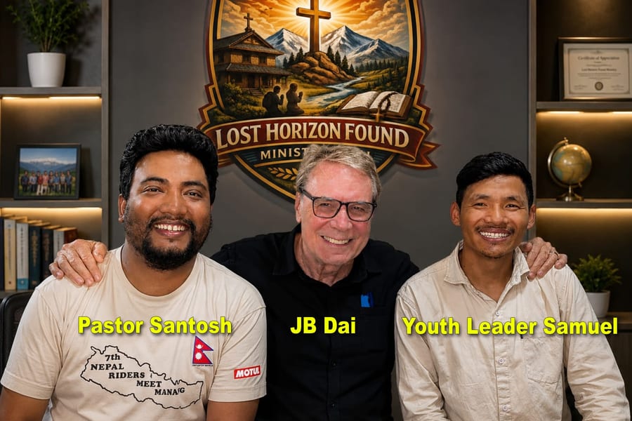 Pastor Santosh, JB Dai, and Samuel — the team behind Lost Horizon Found Nepal